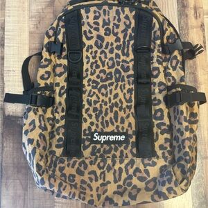 Supreme Brown and Black Backpack with Leopard Print
